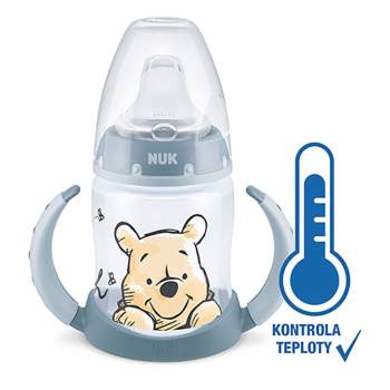Kojeneck lhev na uen NUK Medvdek P s kontrolou teploty 150 ml ed