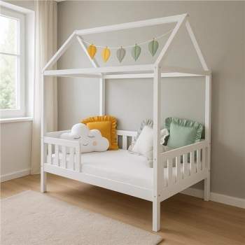 Dtsk postel domeek se zbradlm a rotem New Baby CASTELLO 180x90 cm bl